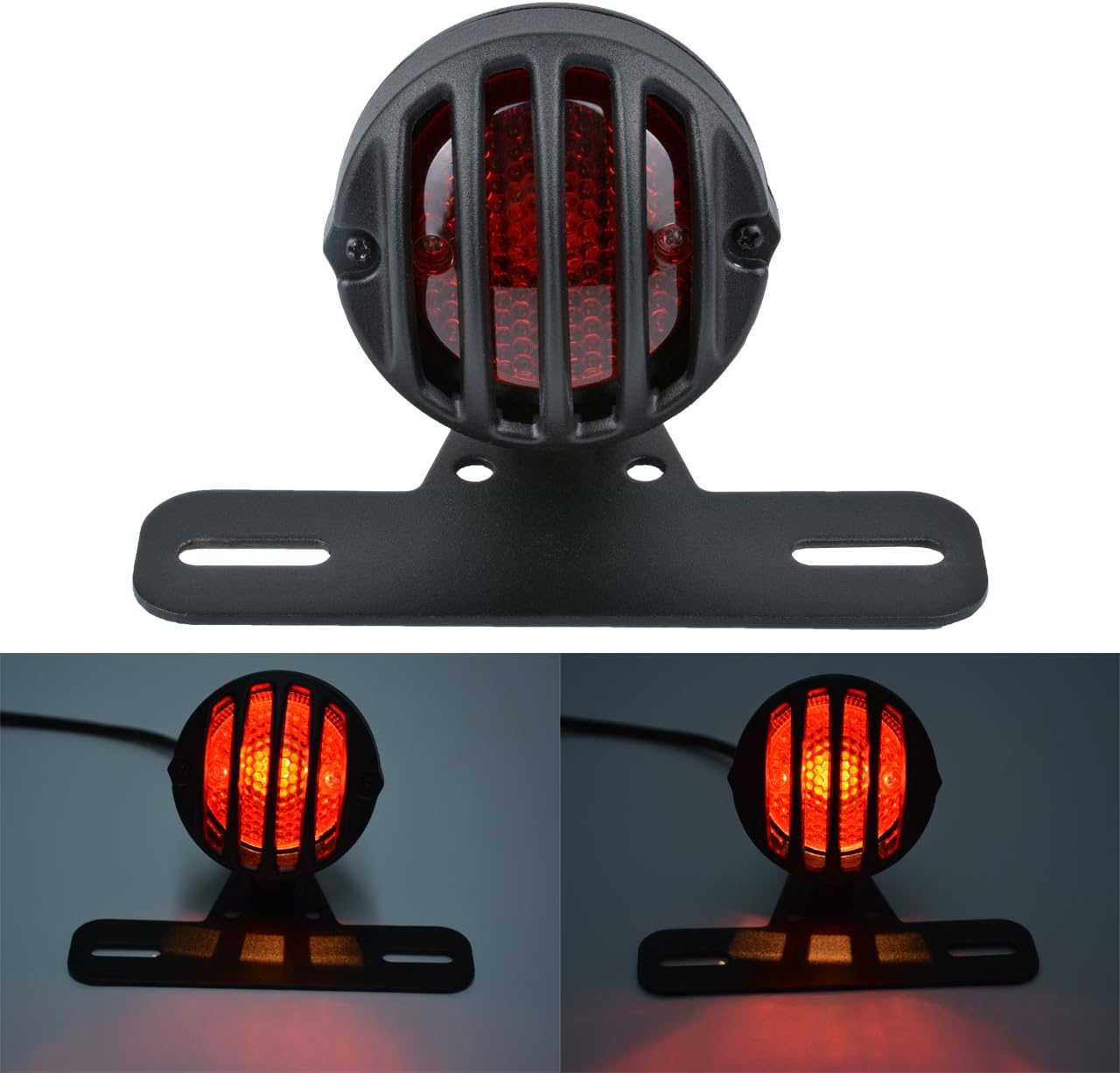 KATUR Motorcycle Tail Light with License Plate Holder Silver Heavy Duty 12V Blinkers Lights Brake Stop Running Light Compatible with Harley, Honda, Yamaha, Suzuki, Kawasaki, Custom Bike