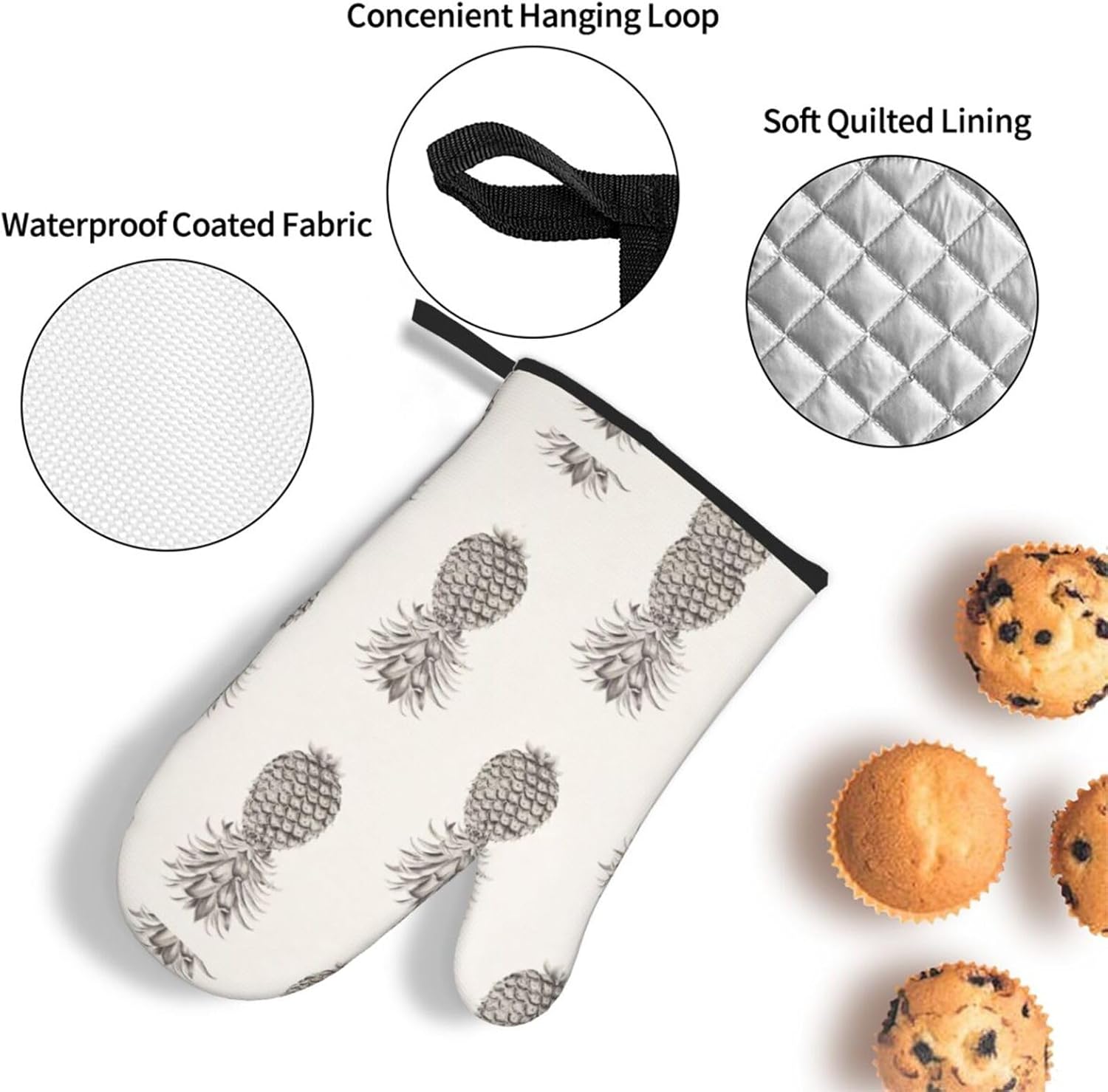 Lovely Pineapple Print Heat Resistant Microwave Gloves, Used for Baking, Cooking, and Fashion Kitchen Essentials