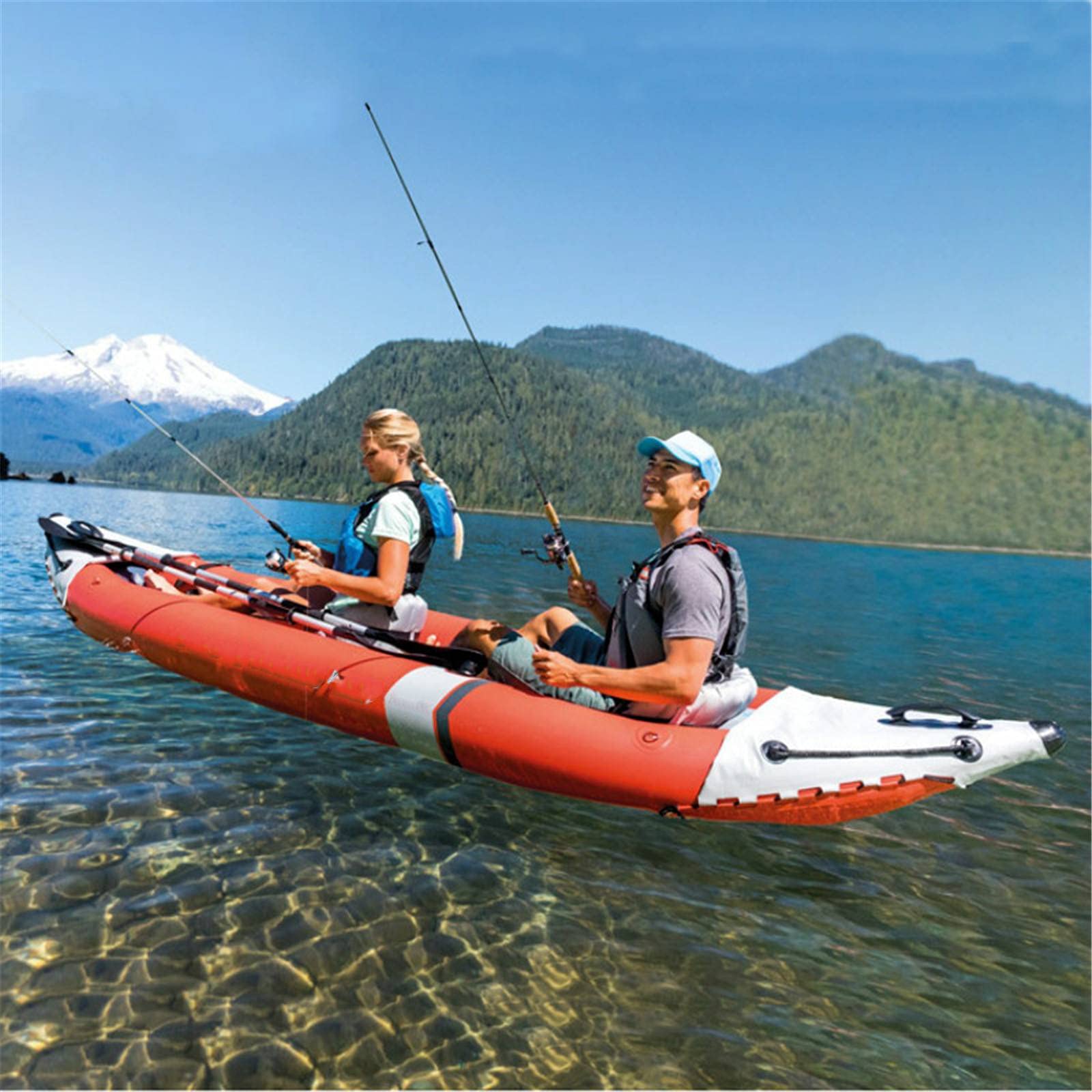 Grande Kayak Gonfiabile Kayak Gonfiabile Barca da Pesca Sport Acquatici Doppia Persona Barche alla Deriva in PVC Kayak 2 Posti con Pompa Remi Gonfiabile Portatile per Giocare