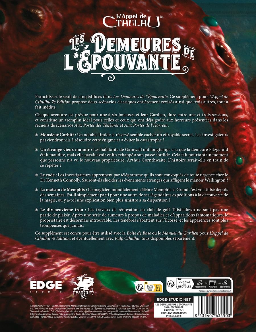 Asmodee Edge Entertainment Cthulhu: Die Heimat der Schreckenden – Gesellschaftsspiele – Rollenspiele – Ermittlungsspiele ab 14 Jahren – 1 bis 6 Spieler – französische Version