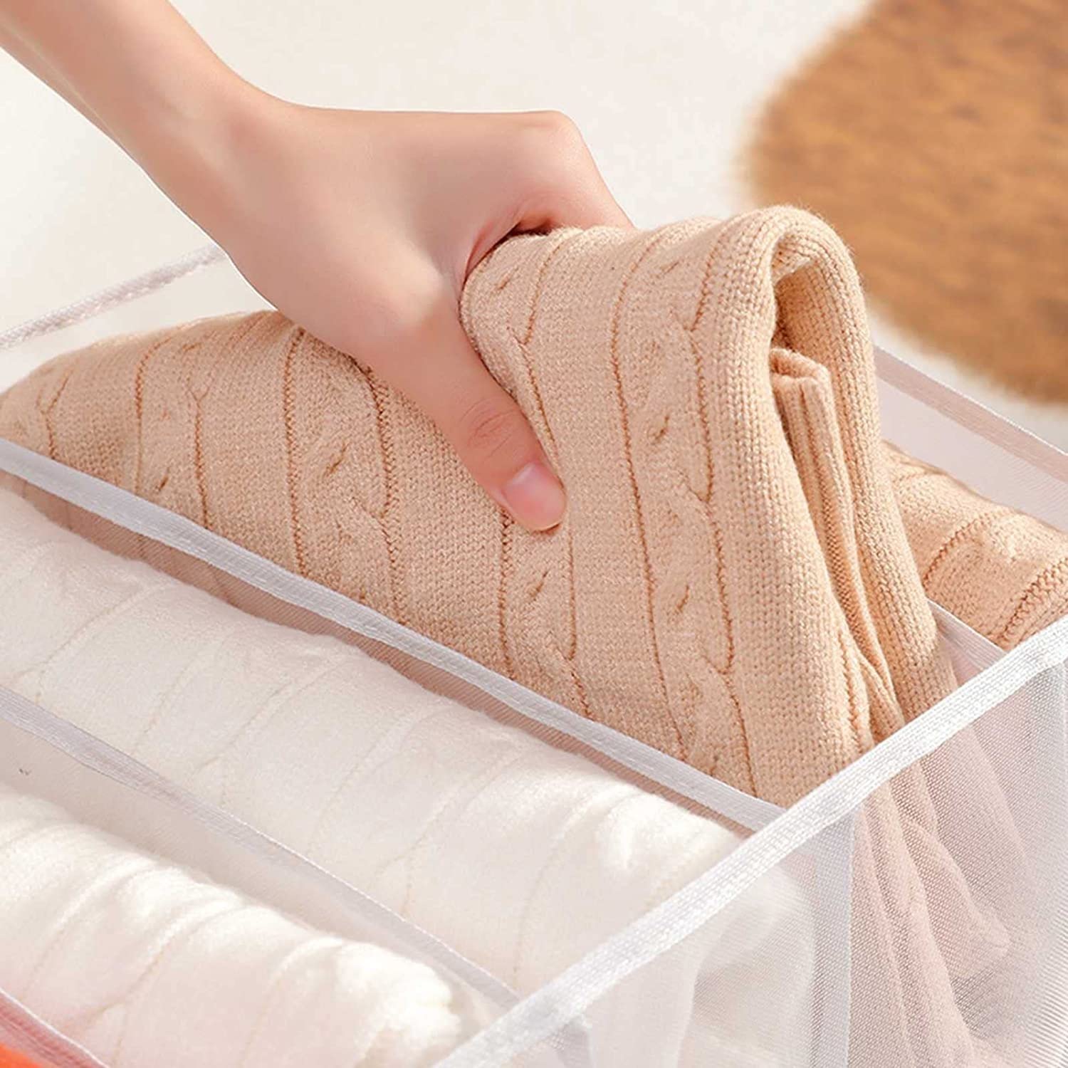 4 Piezas Caja De Almacenamiento con Compartimento para Vaqueros Organizador De Cajones De Armario Almacenamiento De Ropa De Armario De Malla Plegable para Sujetador Calcetines Camisetas