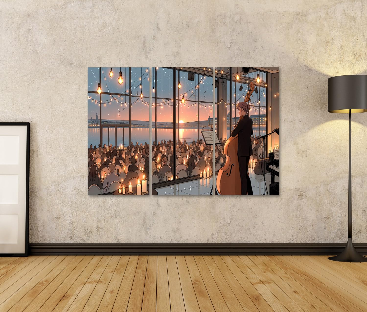 islandburner Quadro su tela suggestivo jazz club murale soggiorno perfetto per gli amanti della musica – 3 pezzi