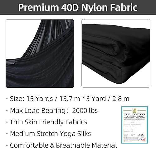 Miniatura 60 de PRIOR FITNESS Kit de seda aérea, colorido juego de hamaca de tela de nailon 40D de 9/15/20 yardas con herramientas y guía para todos los niveles