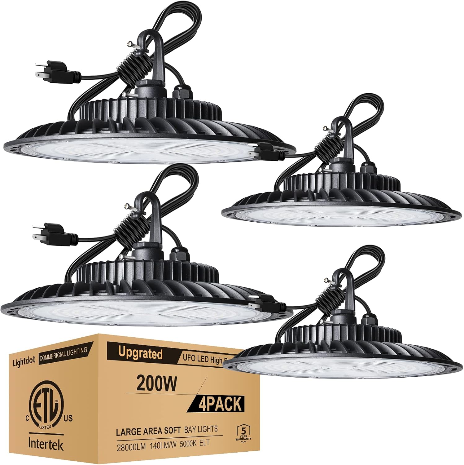 Lightdot 2Pack 250W LED High Bay Light 35000lm (Eqv.1000W MH/HPS) Commercial Bay Lighting, 5000K Daylight LED UFO High Bay, 5‘ Cable with US Plug High Bay LED Light for Garage/Barn/Warehouse : Everything Else