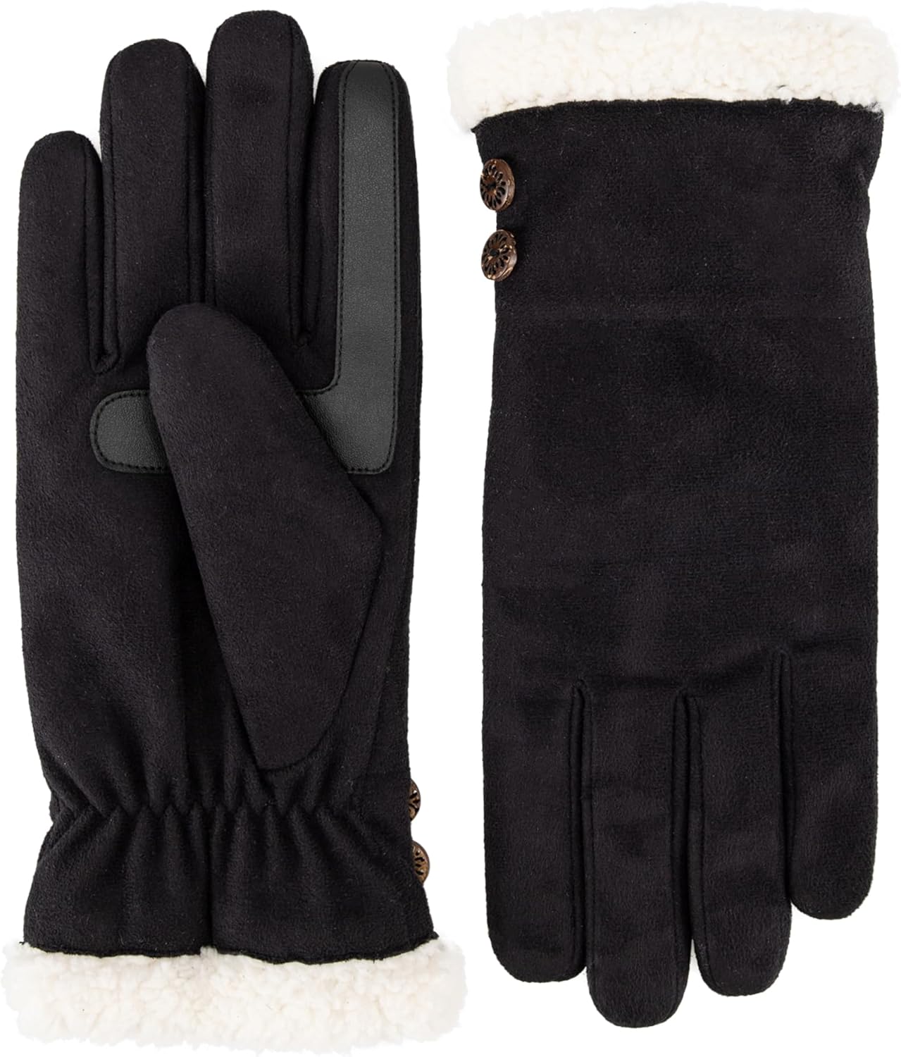 isotoner womens Water Repellent Touchscreen Microsuede Sherpa Lined Gloves With Buttons