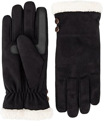 isotoner Womens Water Repellent Touchscreen Microsuede Sherpa Lined Gloves With Buttons