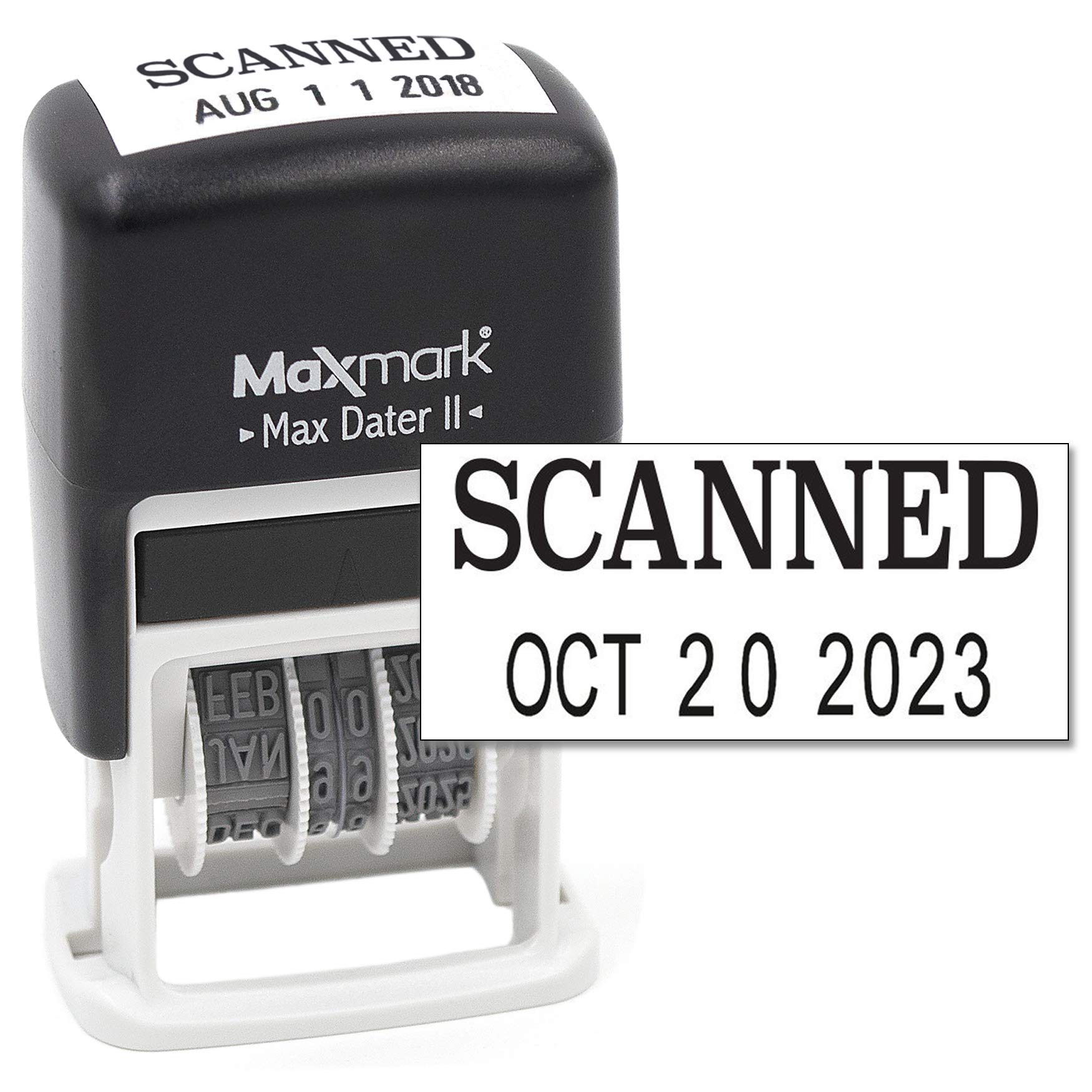 MaxMark Self-Inking Rubber Date Office Stamp with Scanned Phrase & Date - Black Ink (Max Dater II), 12-Year Band