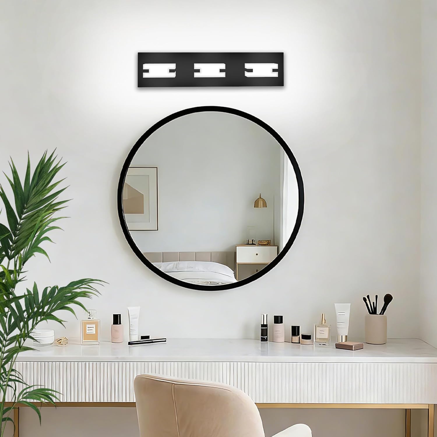 LED Bathroom Light Fixtures, 3-Light Modern Vanity Lights with Milky White Frosted Acrylic Shades, Matte Black Bathroom Lighting fixtures Over Mirror, ETL Listed, 20W (Cool White 5700K)