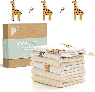 Momcozy Gentle Cotton Baby Washcloths (5-Pack) – Medium Thickness for Newborns