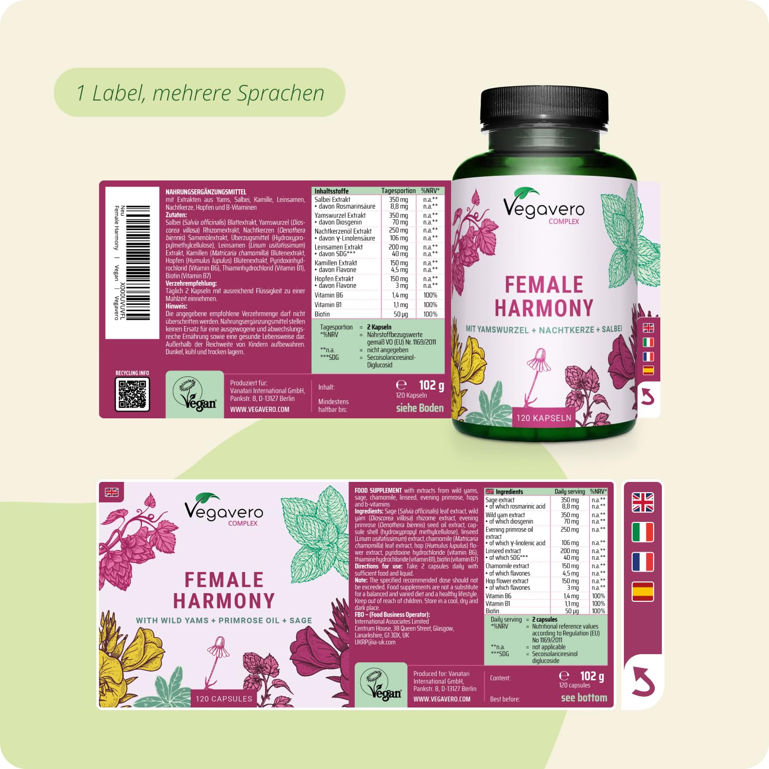 Wechseljahre Vegavero | Meno Balance für Menopause | wildyamswurzel, Nachtkerze, Hopfen, Salbei, Kamille | 100% Natürlich & Hormonfrei | Vegan