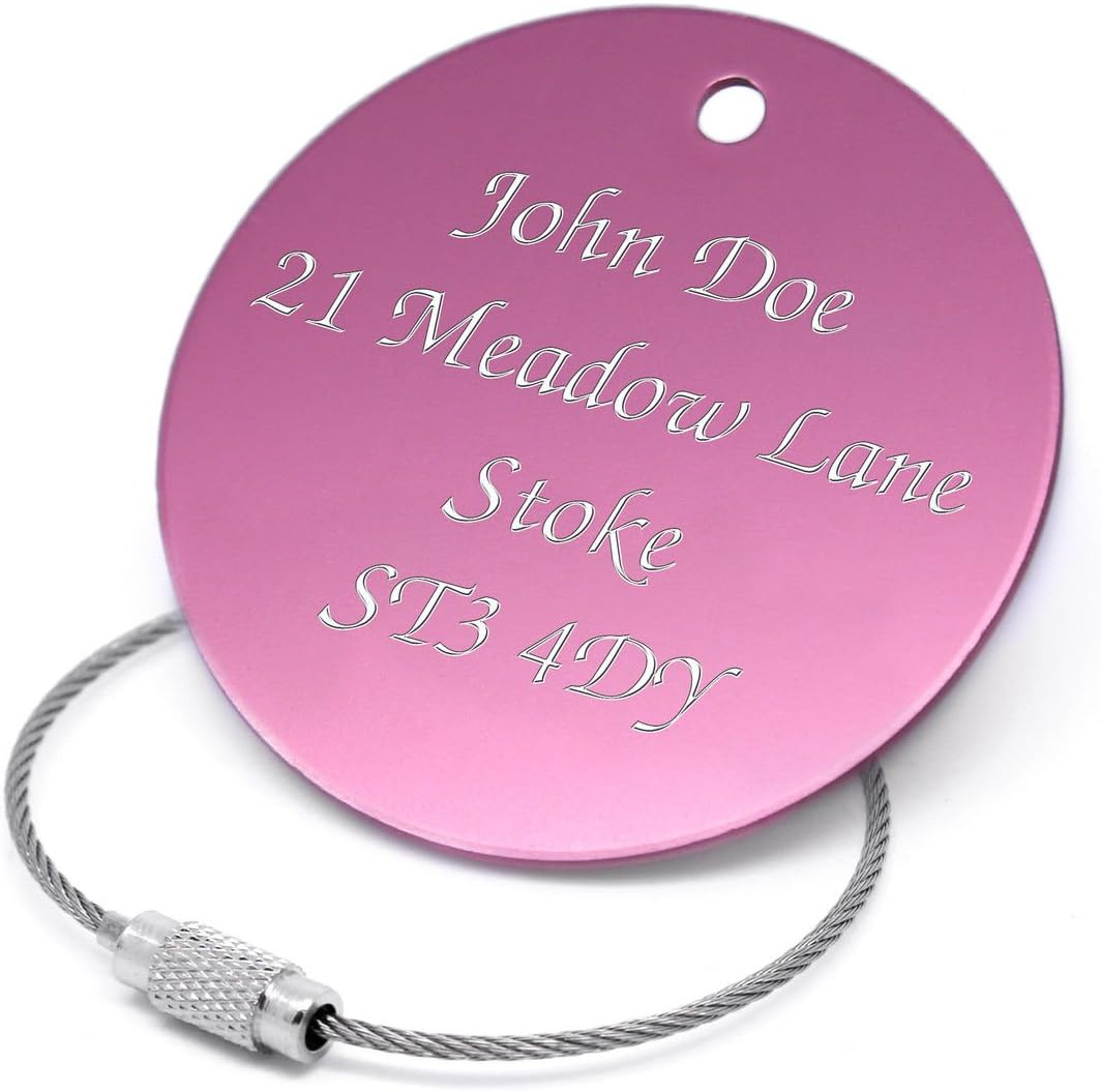 Personalised 50mm Large Pink Luggage Tag Enter Your Own Custom Text