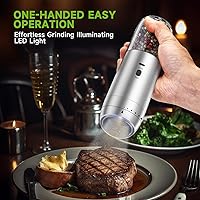 Vista 6 de Juego de Molinillo de Sal y Pimienta de Gravedad, Molinillo Eléctrico de Sal y Pimienta, Molinillo de Pimienta Recargable con Grosor Ajustable y Luz