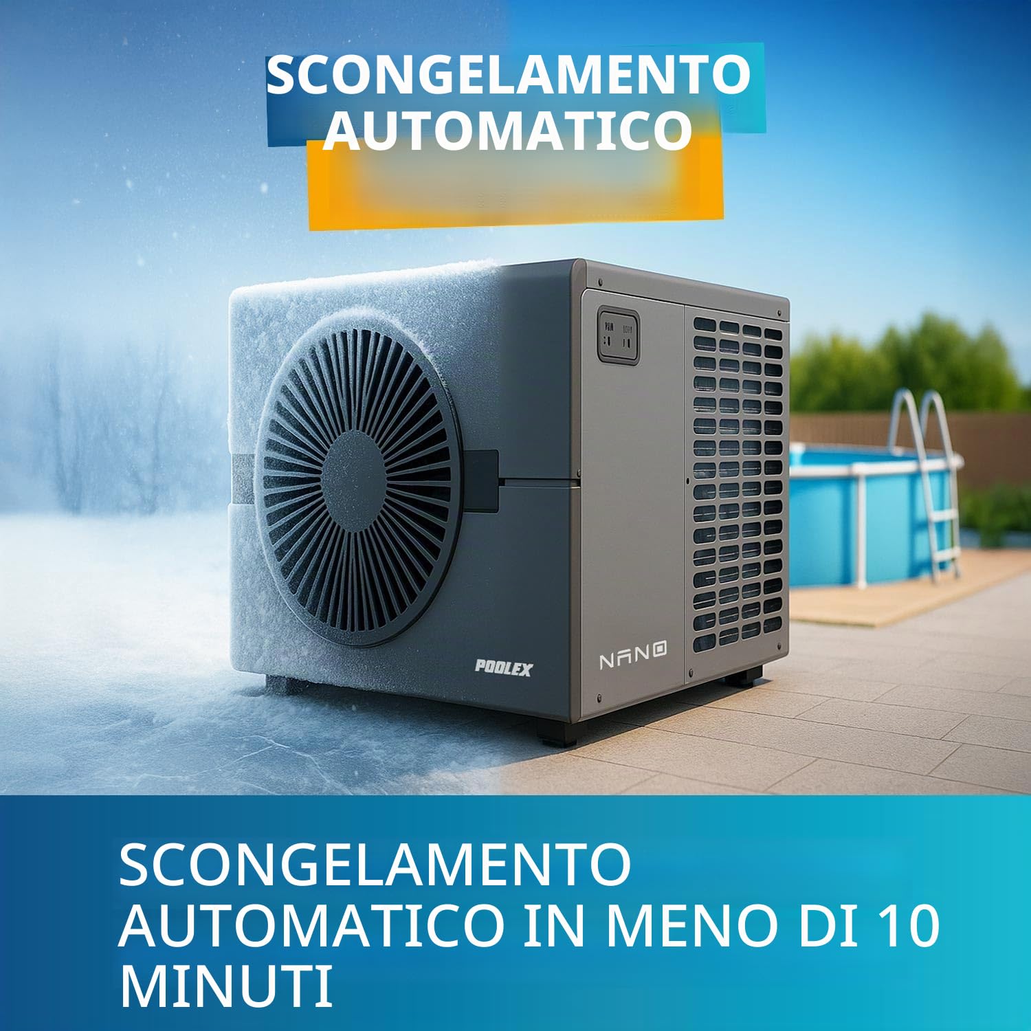 POOLEX - Pompa di Calore Nano 3 KW connessa Wi-Fi per Piccole Piscine compatte: Fuori Terra, Semi-sepolto, sepolto, Legno. Silenzioso e Reversibile.