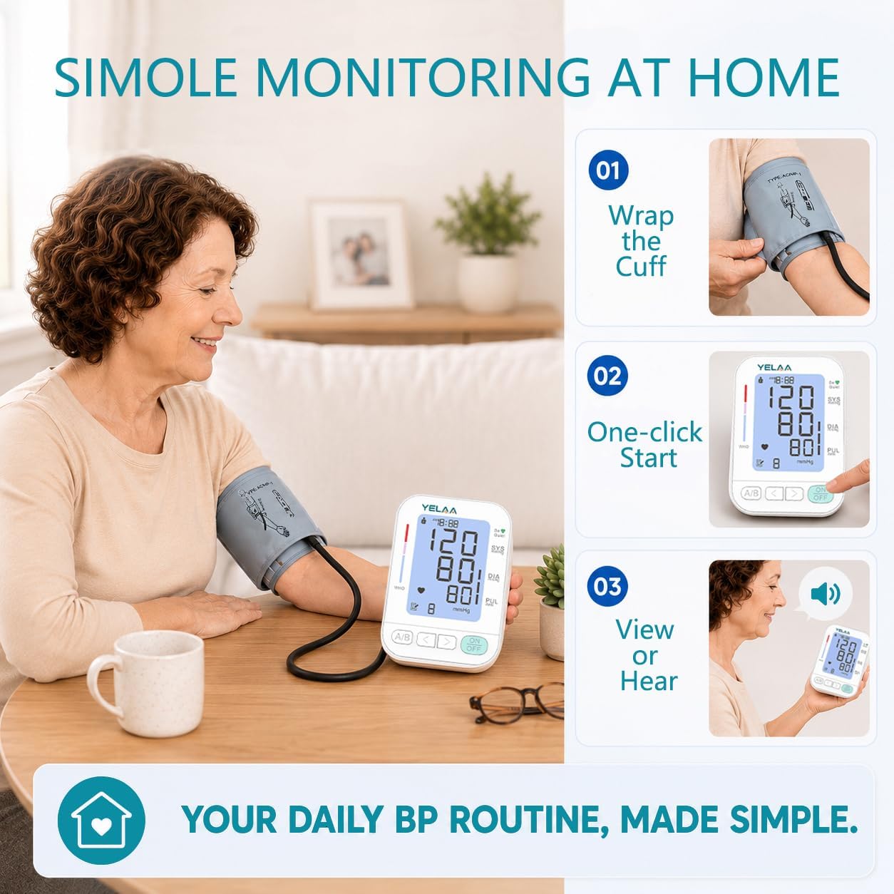 YELAA Blood Pressure Monitors for Home Use Automatic BP Machine White