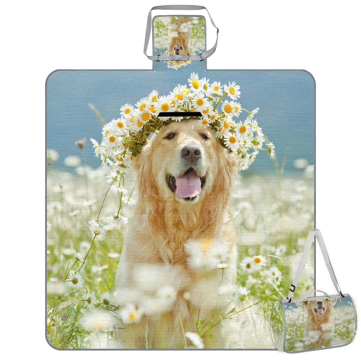 Shimoshe Picnic Blankets 57”x 59”, Garden Dog Waterproof Sandproof Picnic Mat Lightweight Foldable Beach Blanket for Camping Park Grass Beach Outdoor Blanket