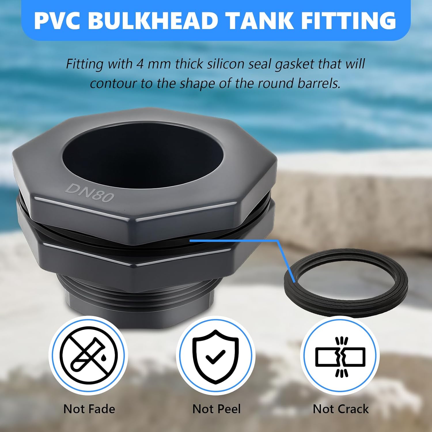1 Pcs 3 Inch Bulkhead Fitting PVC - Heavy-Duty Plumbing Kit for Water Tank, Aquariums, Rain Barrels & Pools with Reinforced Seals (Female/Internal Thread, Requires 4-1/2" Hole Saw)