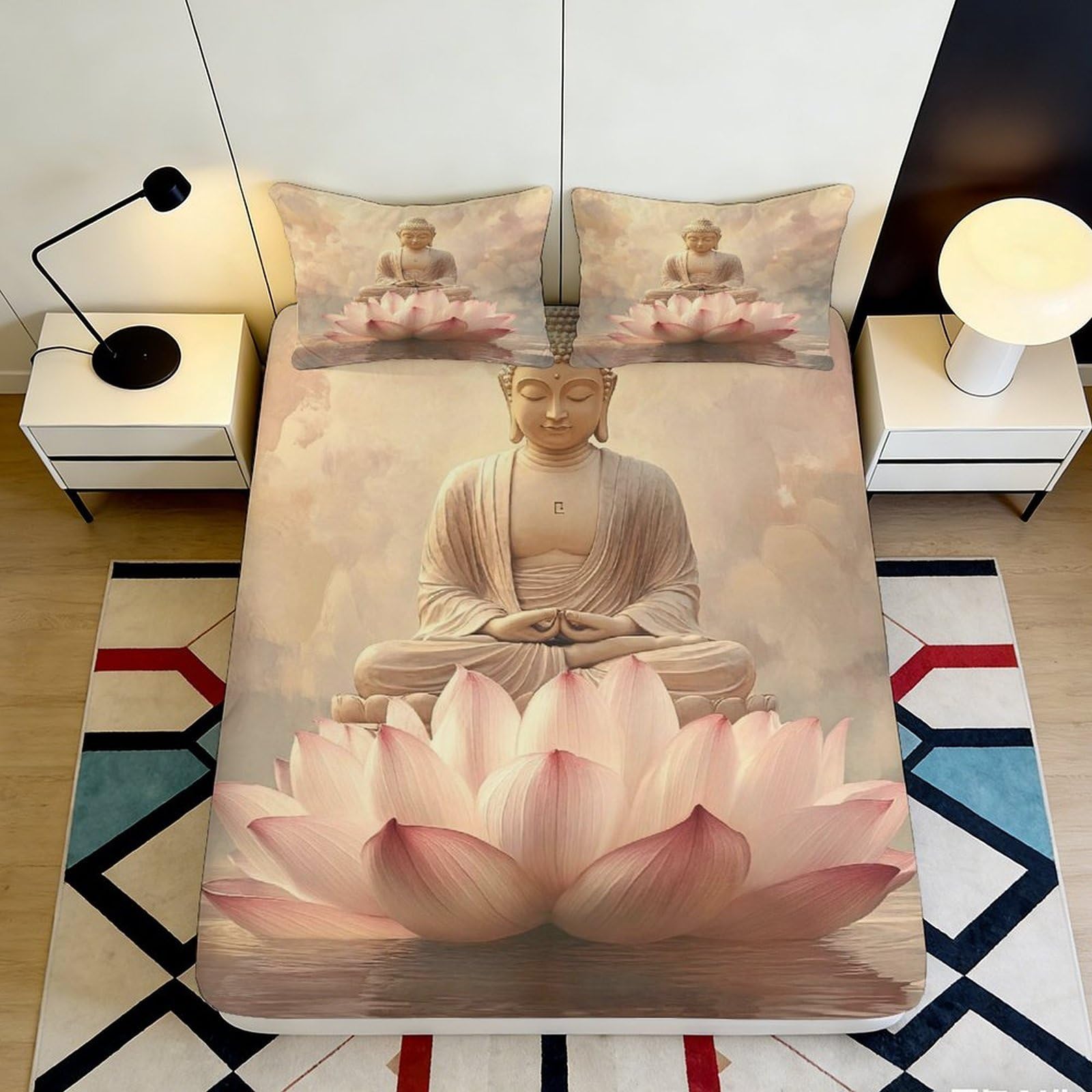 Pnayamiorkfel Style-3 3D Printed Buddha Lotus Fitted Sheet Microfiber Soft Breathable Spiritual Bed Cover For Bedroom Guest Room Decor 90X200x25cm