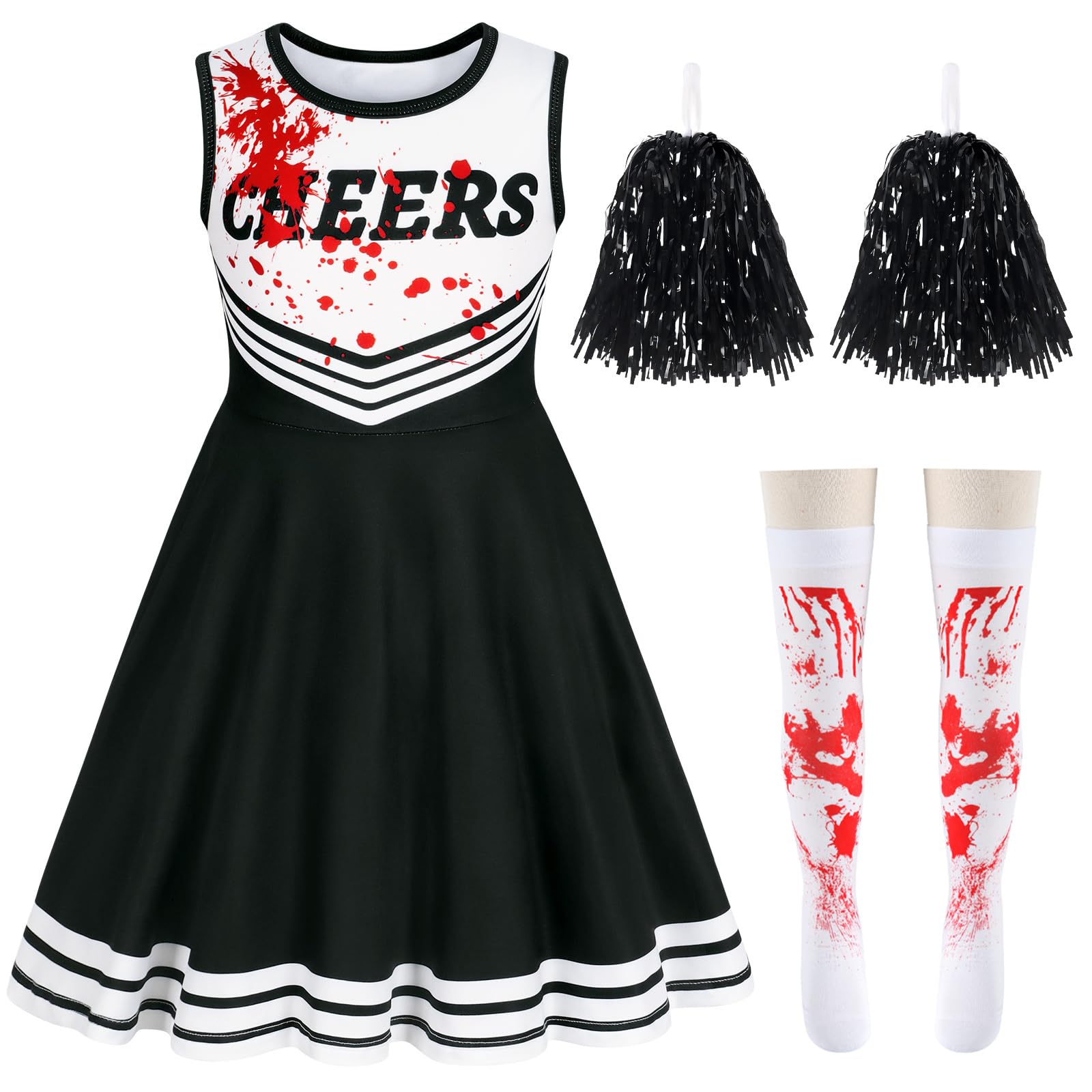 Berich Cheerleader Costume Girls Cheerleader Outfit Kids 8-9 Years,Black