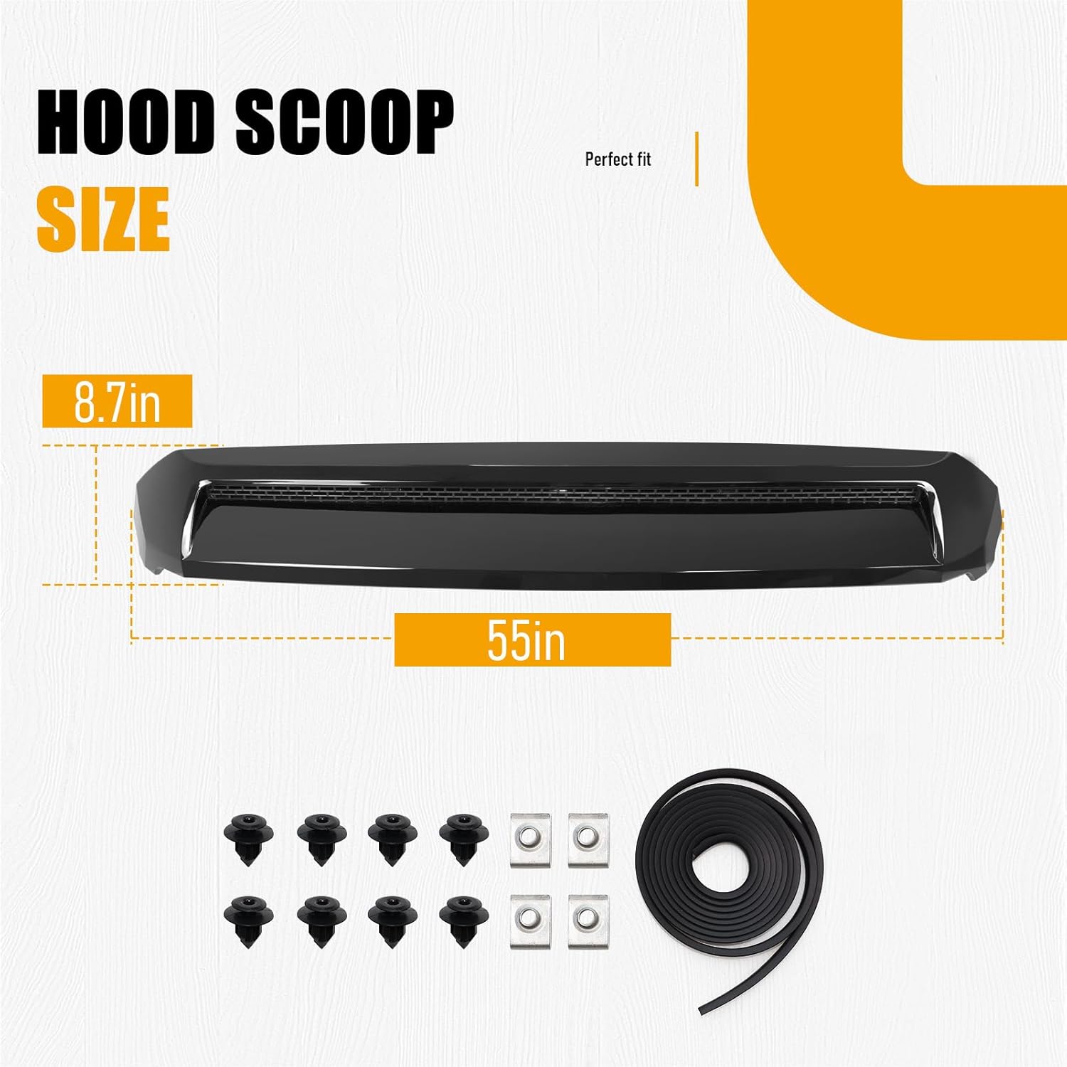 Black Front Upper Hood Bulge Molding Grille Trim Compatible with 2014-2021 Toyota Tundra, Replacement for 761800C030 TO1231102 Hood Scoop Grill Trim Molding