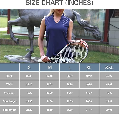 Miniatura 6 de Camisetas de golf sin mangas para mujer, cuello en V, estilo polo deportivo, ajuste seco, transpirable, de secado rápido, ligero