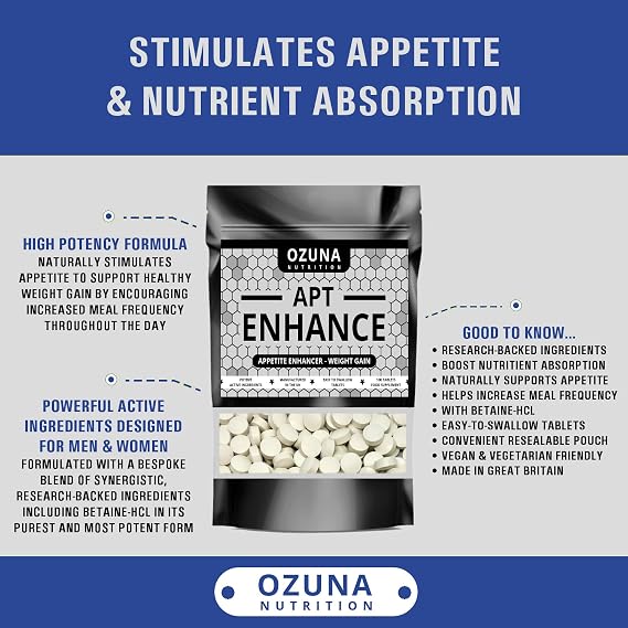 APT Enhance Appetite Stimulant - Max Strength Appetite Booster for Weight Gain - Natural Appetite Support to Increase Food Intake - 100 Easy-to-Swallow Tablets