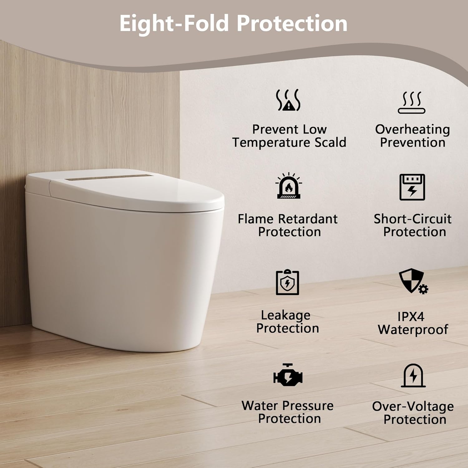 Deer Valley Smart Toilet, One Piece Toilet for Bathrooms with Heated Seat, Electric Tankless Toilet with Auto Flush, Nightlight, 1.28GPF Auto Flush, Foot Kick Operation