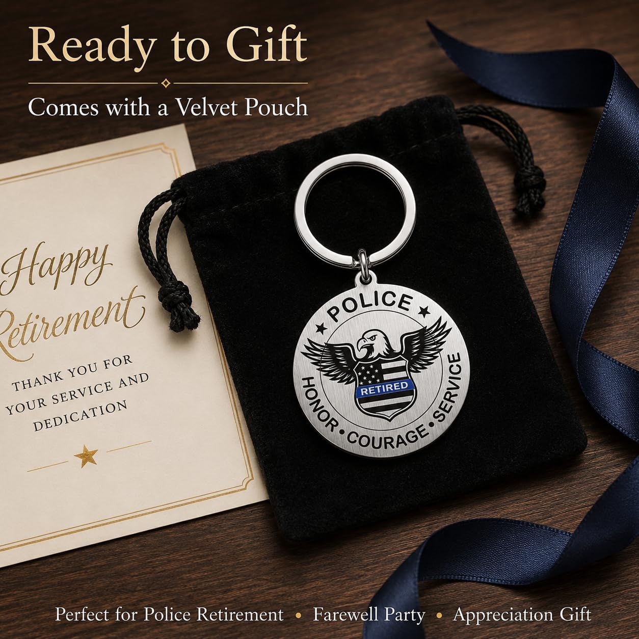 Police Retirement Gift for Men - Retirement Gift for Police Officer, Retired Police Keychain, Cop Gifts, Officer Retirement Keychain Gifts