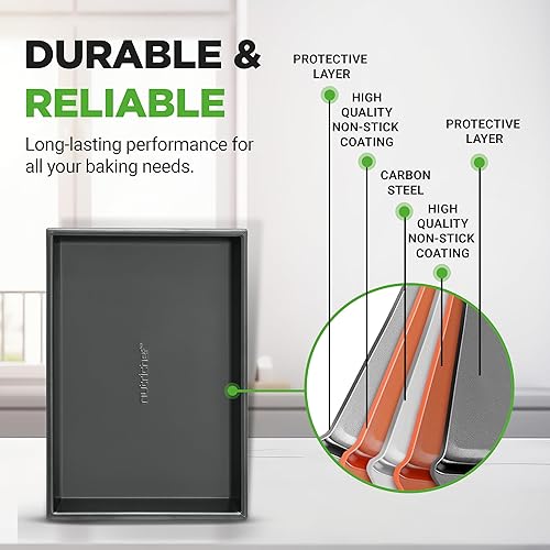 Miniatura 8 de NutriChef Juego de 6 utensilios para hornear para horno tostador, compacto, antiadherente, apilable, con moldes para magdalenas, bandeja para asar y