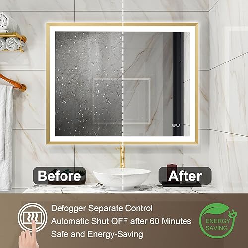 Miniatura 4 de WELLFOR Espejo de pared con marco LED de 40 pulgadas de ancho x 32 pulgadas de largo, retroiluminado e iluminado frontal para baño, hotel, espejo de