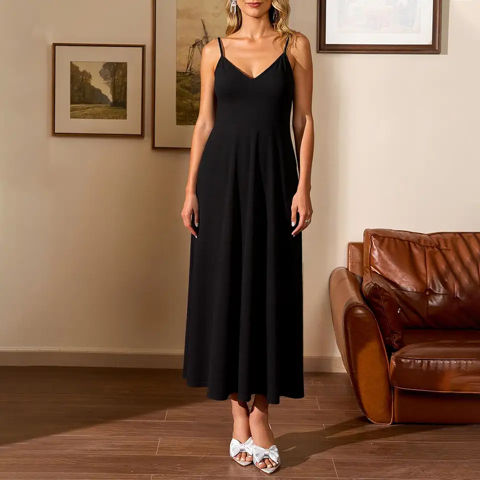 Vestido maxi feminino solto, sem mangas, casual, elástico, longo, verão, outono, 2025