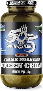 505 Southwestern Medium Flame Roasted Hatch Valley Green Chiles, 40 oz Jar – Gluten-Free, Non-GMO, All-Natural, Authentic New Mexico Flavor, Perfect for Tacos, Enchiladas, Soups, Stews, and Dips