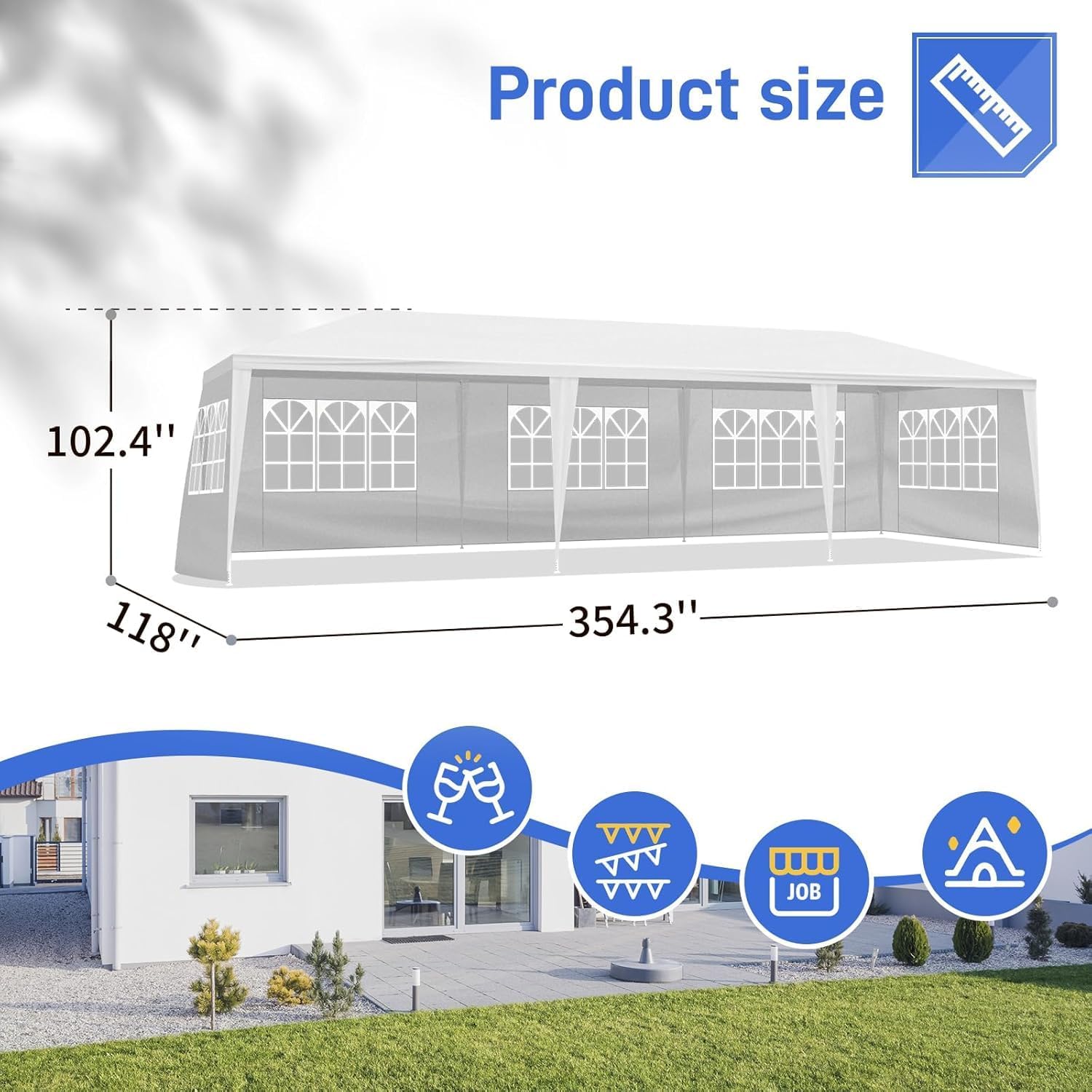 10'x30' Outdoor Canopy Tent, Party Tent with 5 Removable Sidewalls, Event Tents for Parties, Outside Waterproof Wedding Canopy for Birthday, Holiday (White,10x30FT-5Sides)