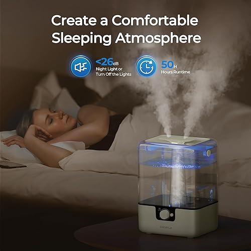 Miniatura 3 de CHIVALZ Humidificadores para dormitorio, humidificadores de niebla fría de 6 L para guardería, silenciosos de 26 dB, tiempo de funcionamiento de 50