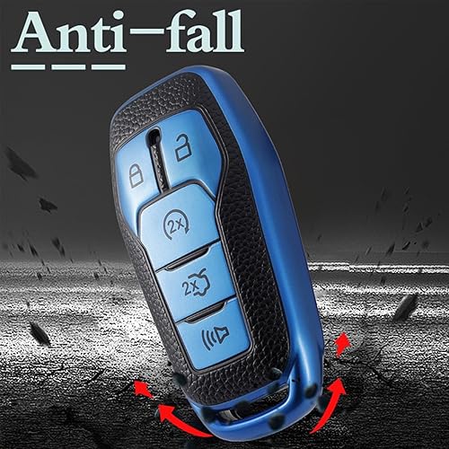 Miniatura 6 de COTIYBOK Funda para llavero Ford con llavero de cuero TPU para llave de automóvil, protección de 360 grados para Ford Mustang Fusion F150 Explorer