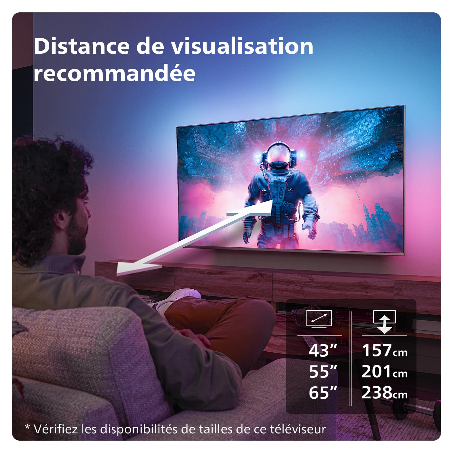 Philips Ambilight 65PUS8109 Smart TV LED 4K - Écran 65 Pouces avec Plate-Forme Pixel Precise Ultra HD, Titan OS et Son Dolby Atmos, Fonctionne avec l’Assistant Vocal Alexa et Google - Chrome satiné