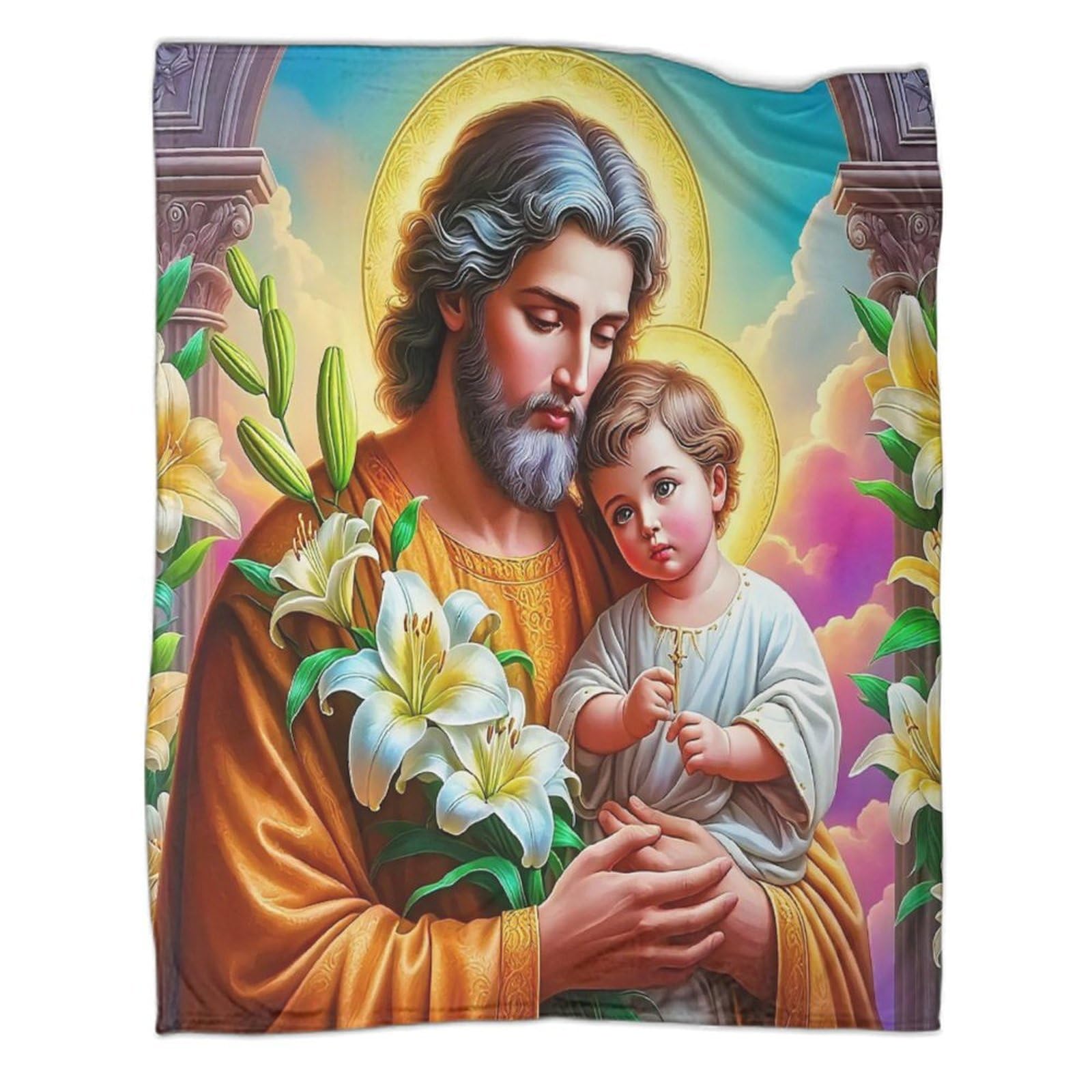Couverture Jésus en flanelle 3D idéale pour voyage et camping en famille
