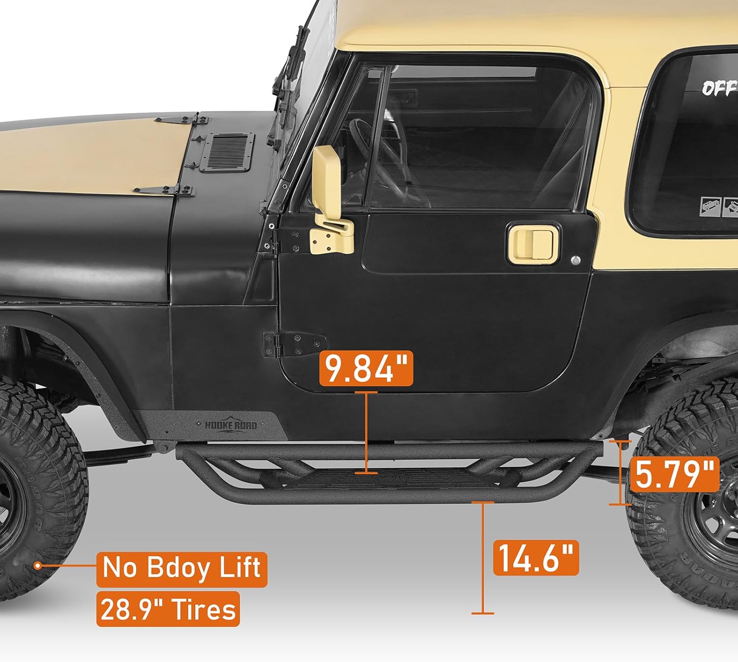 Hooke Road Wrangler YJ Tubular Side Step Bar Running Boards for Jeep Wrangler YJ 1987 1988 1989 1990 1991 1992 1993 1994 1995