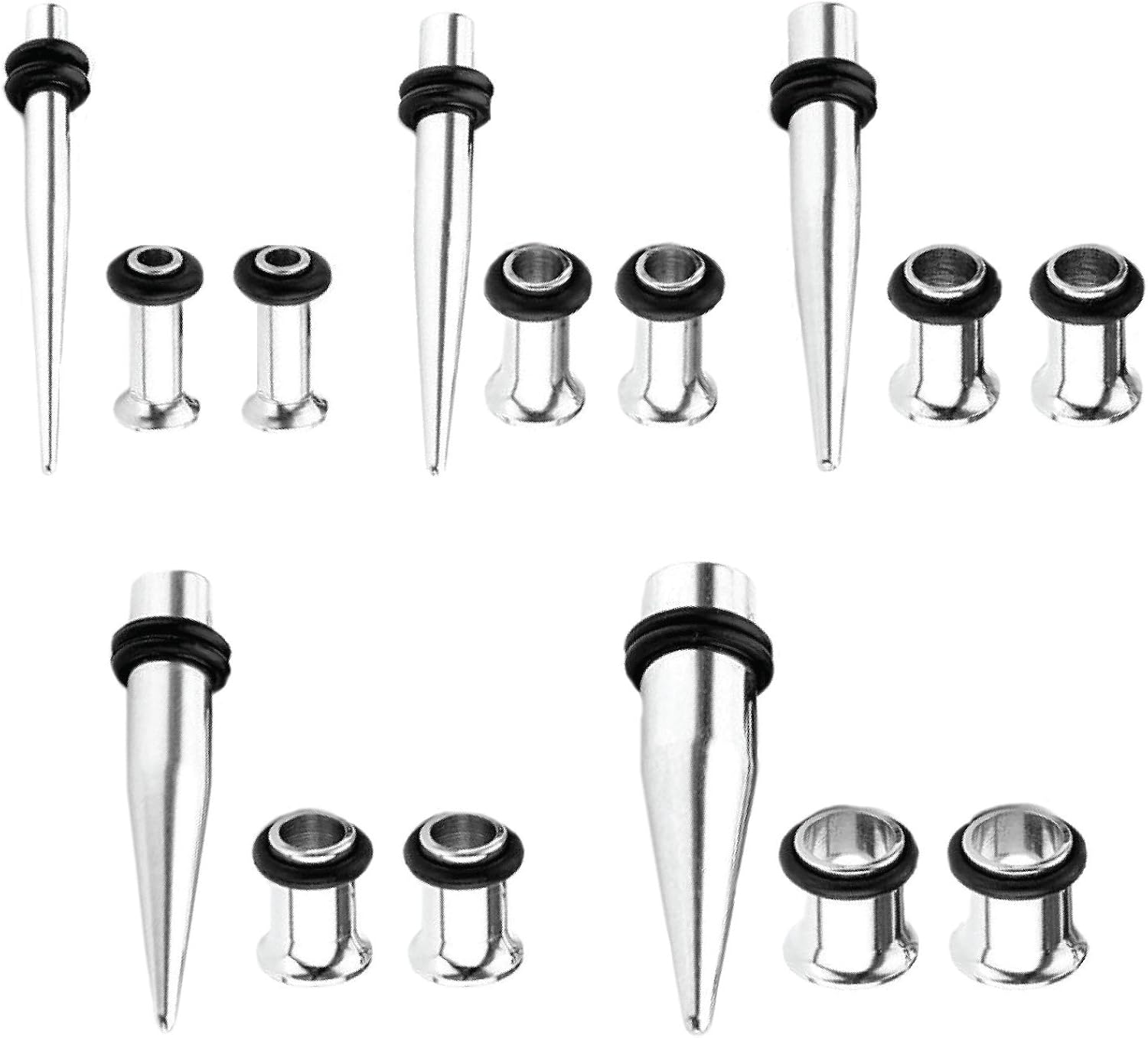 BodyJ4You 15PC Gauges Kit Ear Stretching 12G-00G Tapers Tunnel Plugs Surgical Steel Body Piercing Kit