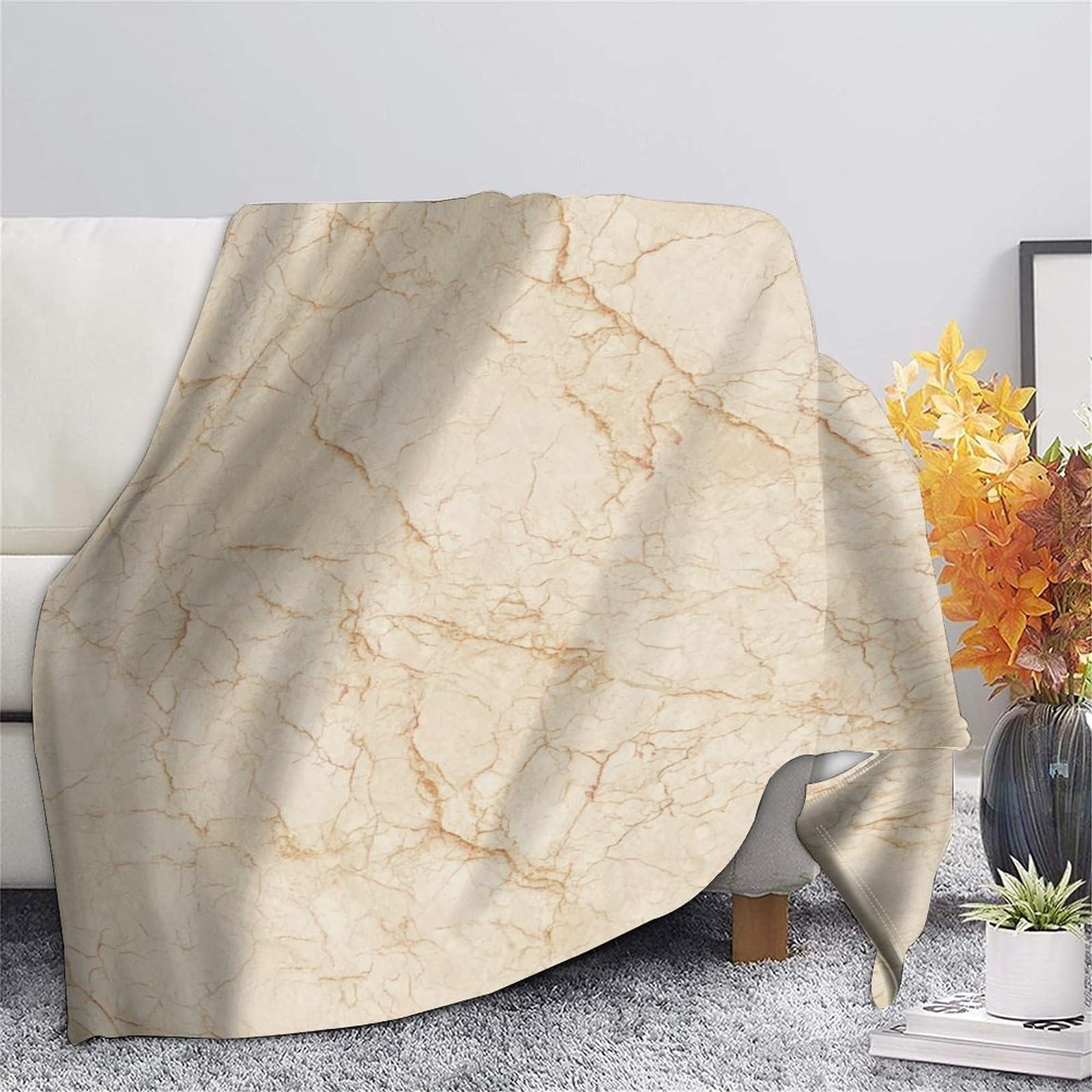 Estampado 3D Marble Texture Manta para Aire Acondicionado Microfibra Ropa de Cama esponjosa Natural Stone Plaid para Verano Suave 80×90inch(200x230cm)