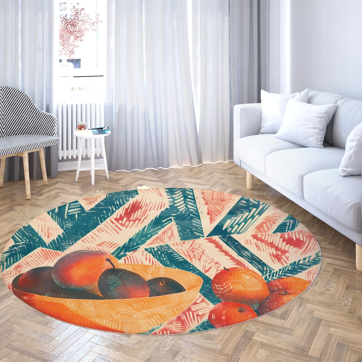 Tapis circulaire lavable 160cm grand espace avec envers antidérapant pour cuisine