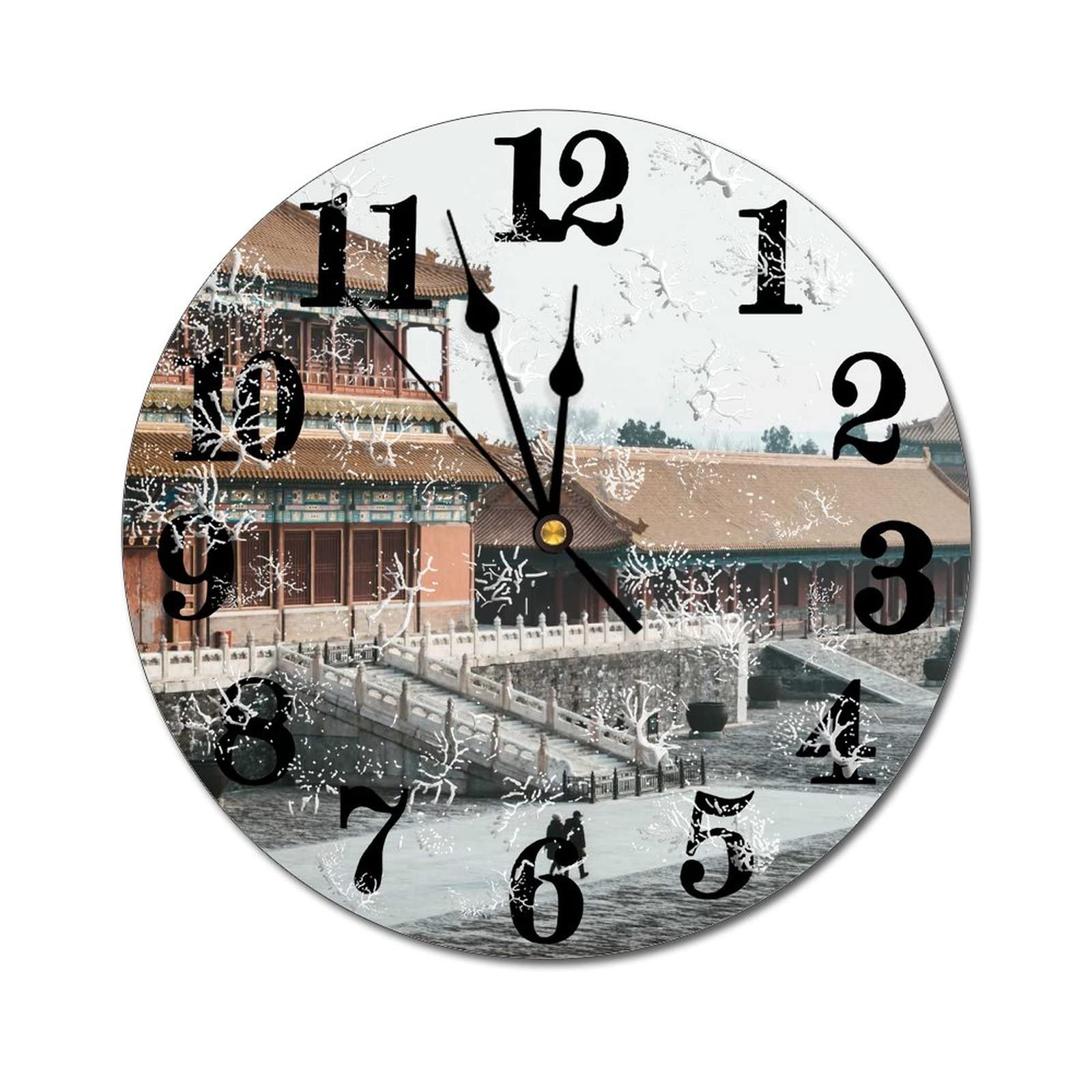 HIGOSSKitchen Wall Clock - Home Decorative Wall Clocks Silent Non-Ticking, Modern Natural Scenery, 10 Inch for Bedroom Office - Forbidden City, Jingshan Front Street, Dongcheng