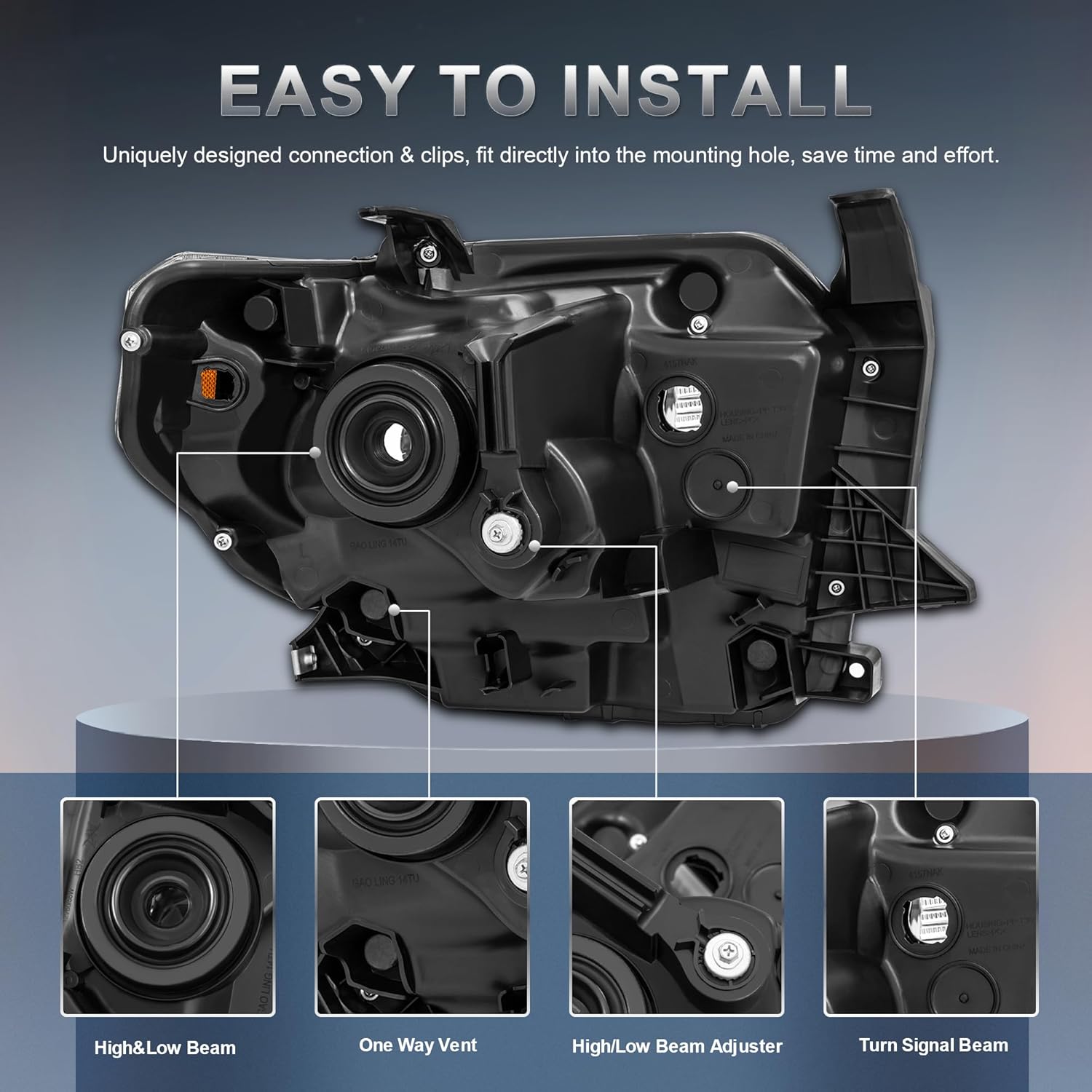 Pair Clear Headlights Assembly Compatible for 2014-2021 Toyota Tundra with Chrome Housing Clear Reflector Headlamps Driver side and Passenger side（Set of 2）#TO2502218,TO2503219