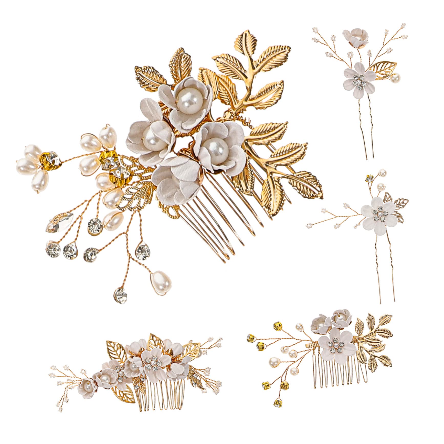 LALAFINA 2sätze Perlenblüten-haarspange Und Haarkamm Eleganter Brautkopfschmuck Für Hochzeiten Feste Und Besondere Anlässe Teiliges Mit Goldakzenten Handgefertigt Langlebig Und