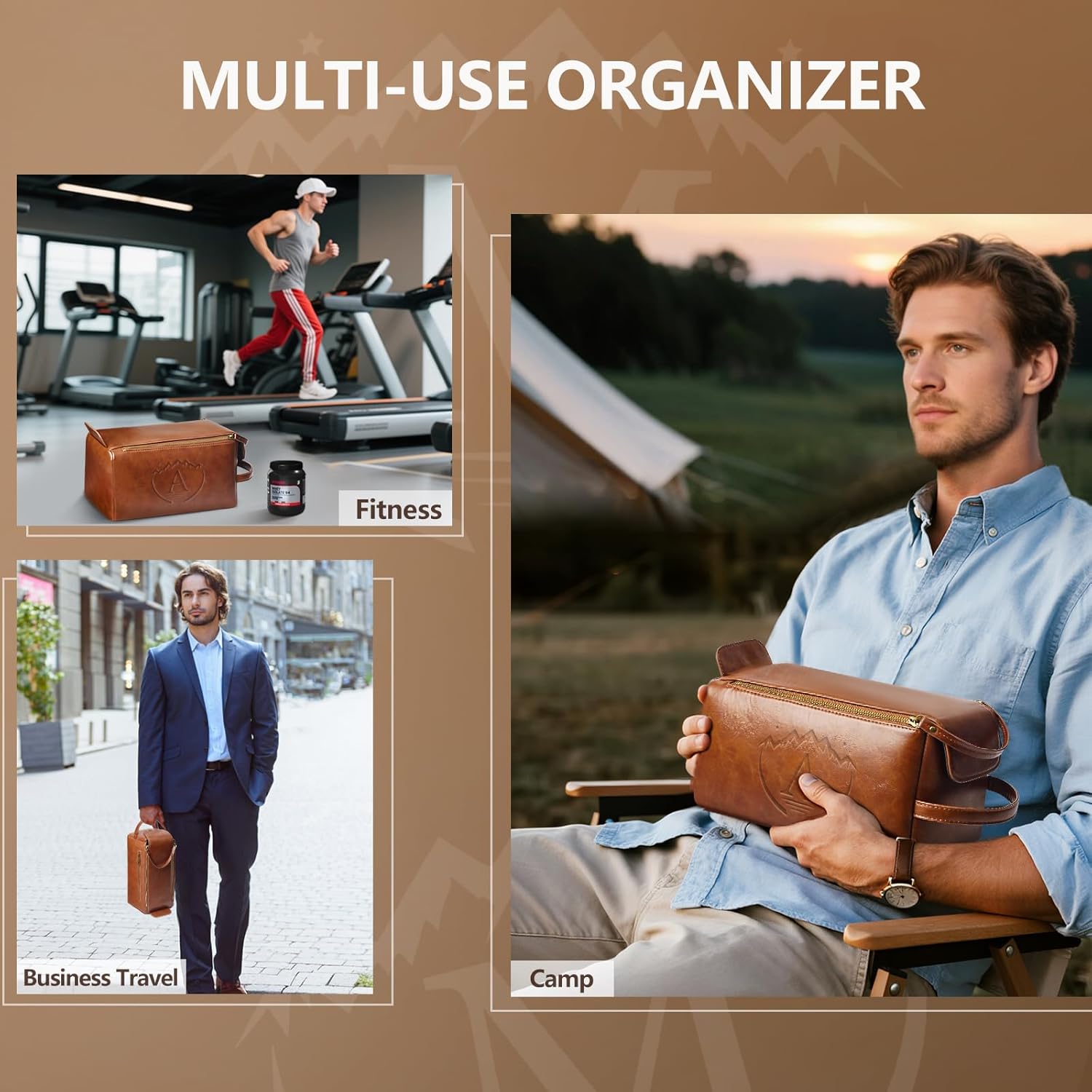 Personalized Toiletry Bag for Men,Initial Mens Toiletry Bags for Traveling,Men Travel Toiletries Bag,PU Leather Shaving Bag for Toiletries Accessories kit,Brown A - Image 6