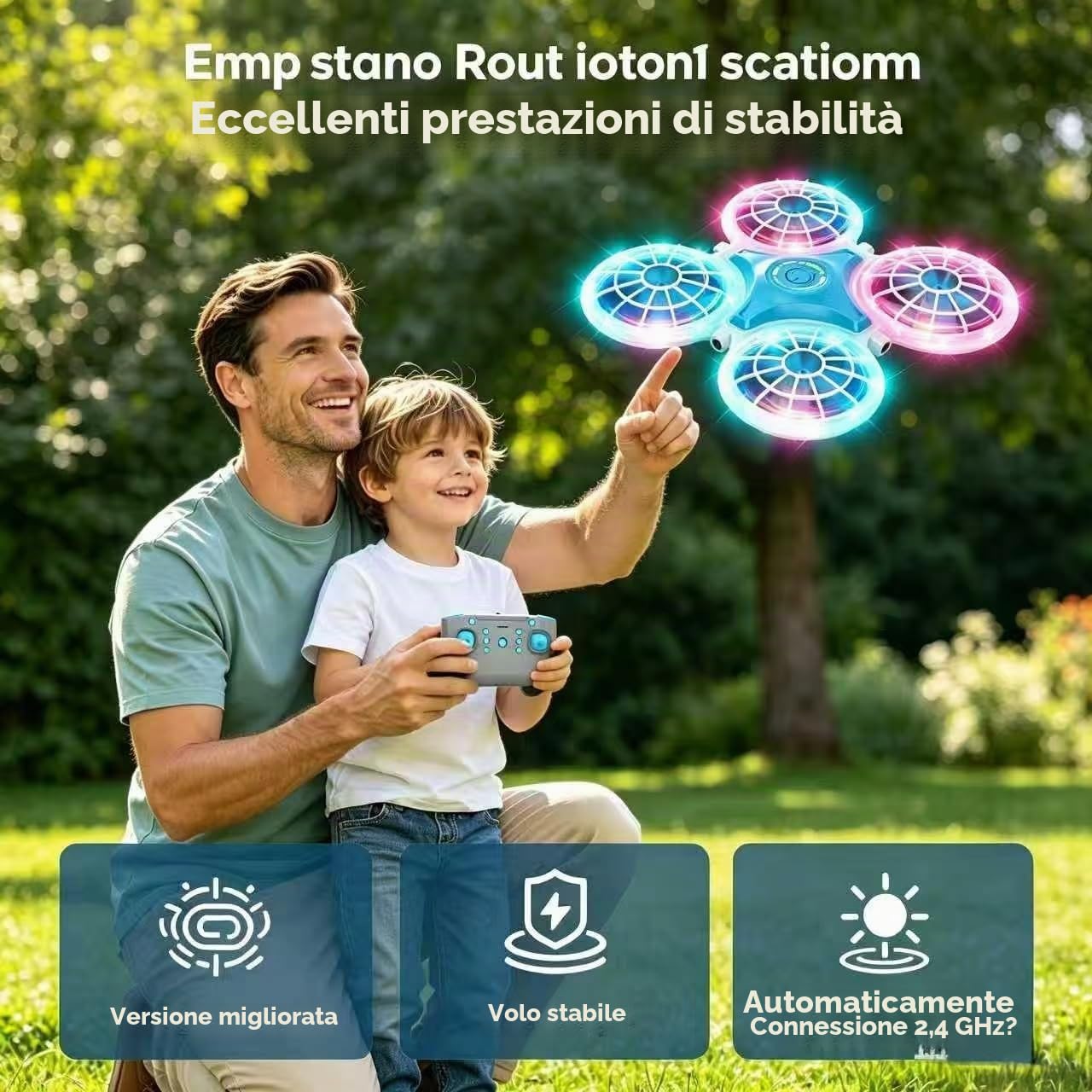 Mini Drone per Bambini con Telecomando, Gioco Aereo con Luci LED e Flip 360°, 3 Velocità & Decollo a Un Tasto, Drone Interno ed Esterno, Regalo Perfetto per Bambini 6-10 Anni, Maschi e Femmine