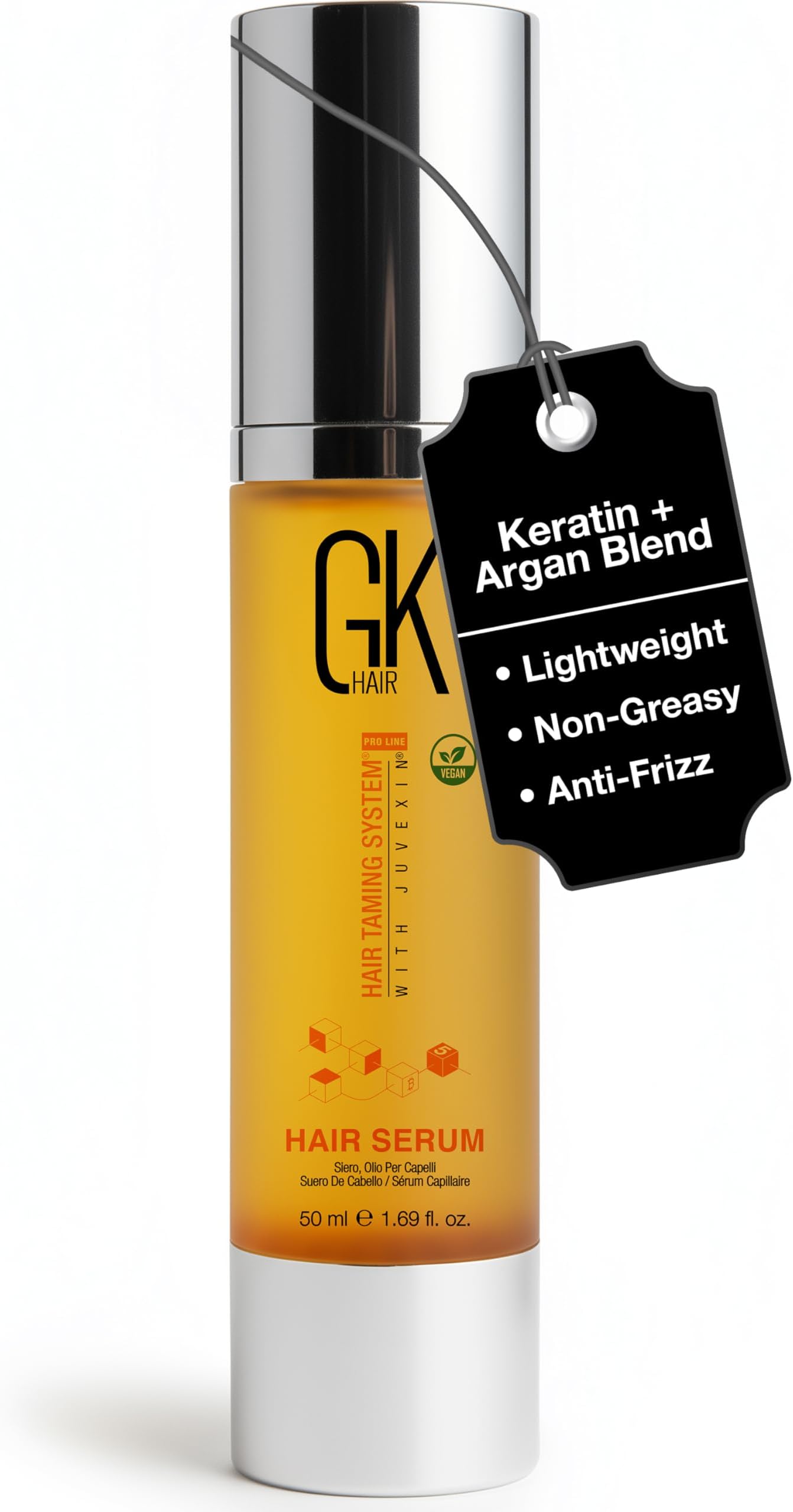Hair Oil Keratin Treatment Serum By GK HAIR - Argan Oil Lightweight Formula For Frizz Control Heat Protection Add Shine Repair Dry Damaged Hydrating Sulfate Free All Hair Types Men Women - 50ml