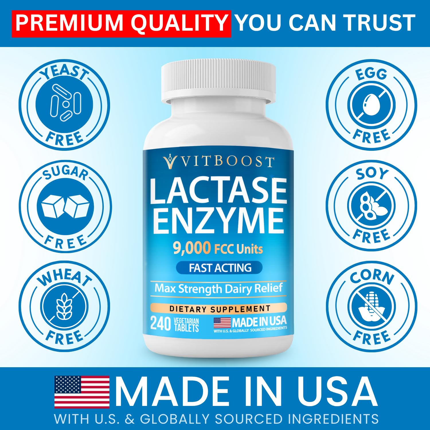 Lactase Enzyme 9,000 FCC Units - Lactose Intolerance Relief 240 Tablets — Amazon image 4