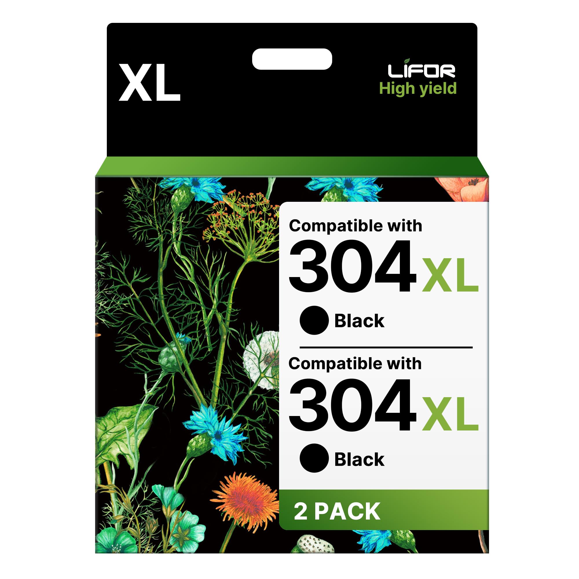 304XL 304 Black XL Compatible for HP 304 Black Ink Cartridges for HP 304XL for HP Envy 5010 5020 5032 5030 5000 DeskJet 3760 3762 2600 2620 2630 2633 3720 3750 Printer (2 Black)