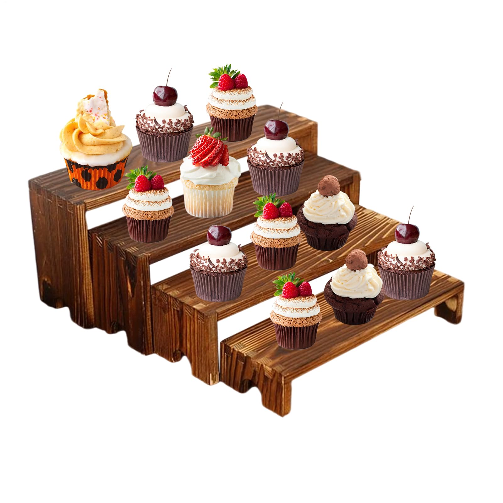 Estantes Elevadores | Estanterías De Madera Para Postres Y Exhibición - Juego De 4 Bases Para Cupcakes Para Mostrador Cocina Escritorio Decoración Hogar Perfumes Velas Especias