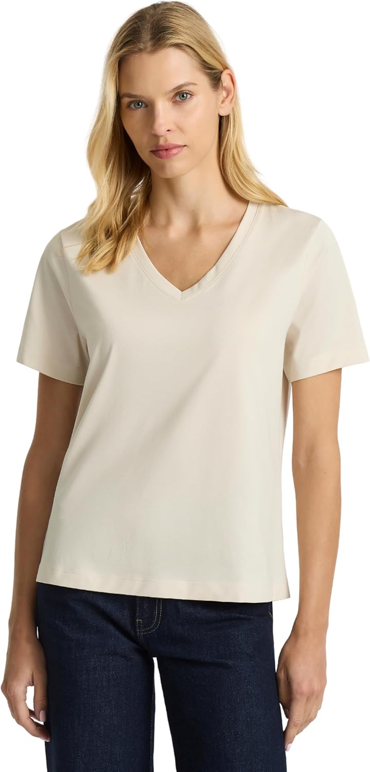Women’s Supima® Mercerised Cotton V-Neck T-Shirt – USA-Grown Cotton, Luxury Finish, Short Sleeve, Flattering Fit